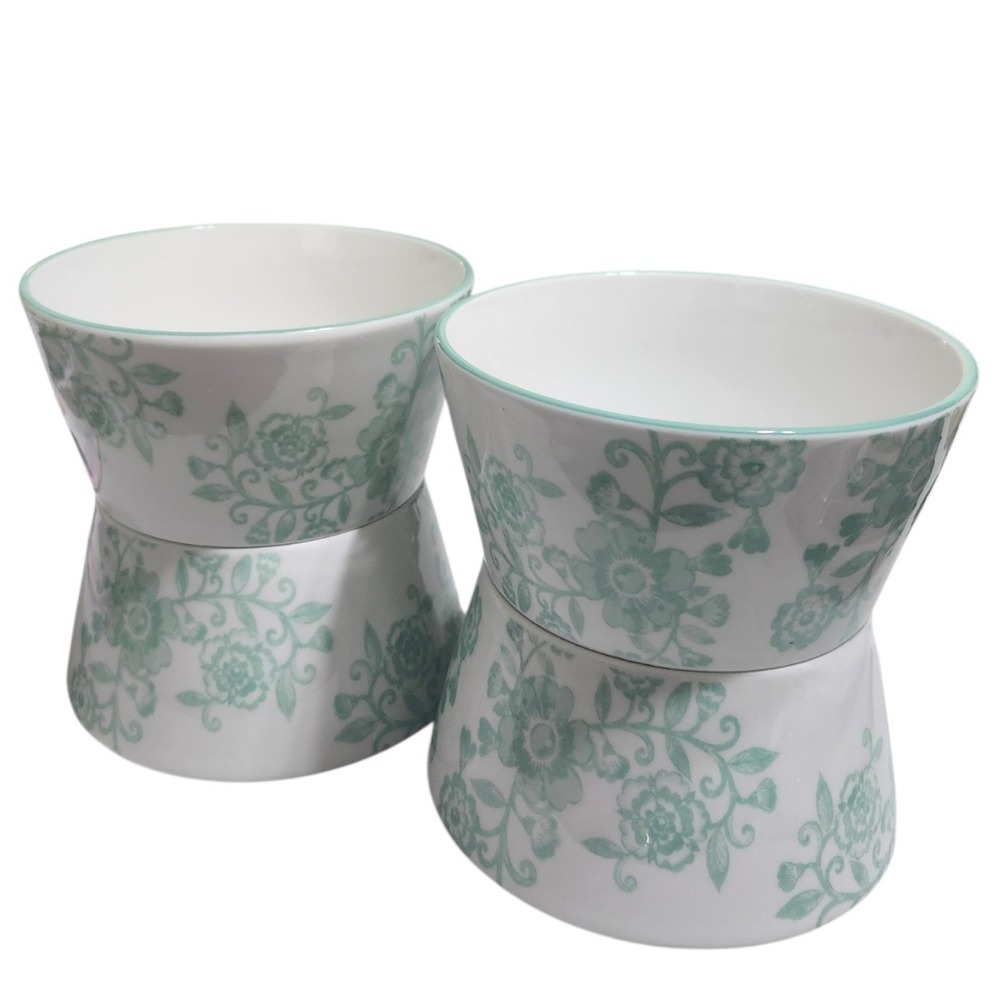 Claro by Godinger Fine Porcelain Green Floral Bowls Set of 4 Cereal Soup Mint - Picture 4 of 7